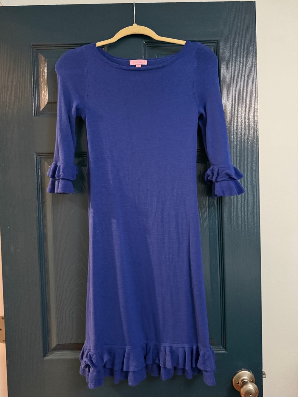 Lilly Pulitzer Blue Knit Ruffle Hem Sweater Dress XS